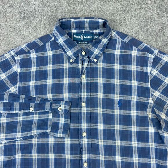 Ralph Lauren Shirt Mens Medium Blue Plaid Long Sleeve Button Down Pony Logo‎ - Picture 1 of 12